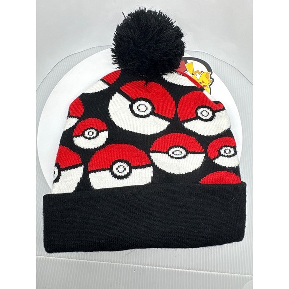 Pokemon Beanie Hat Pokeball Pom Pom Knit Cap Gotta Catch 'Em All OSFM - Picture 5 of 6
